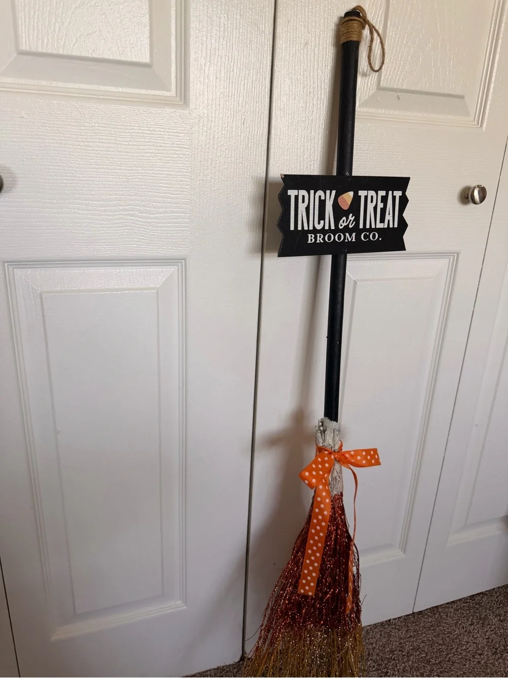 Target Orange and Black Glitter Trick or Treat Broom Accent